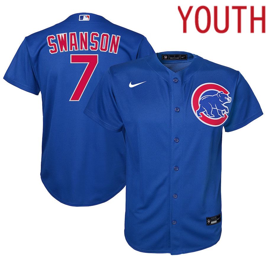 Youth Chicago Cubs 7 Dansby Swanson Nike Royal Alternate Replica Player MLB Jersey